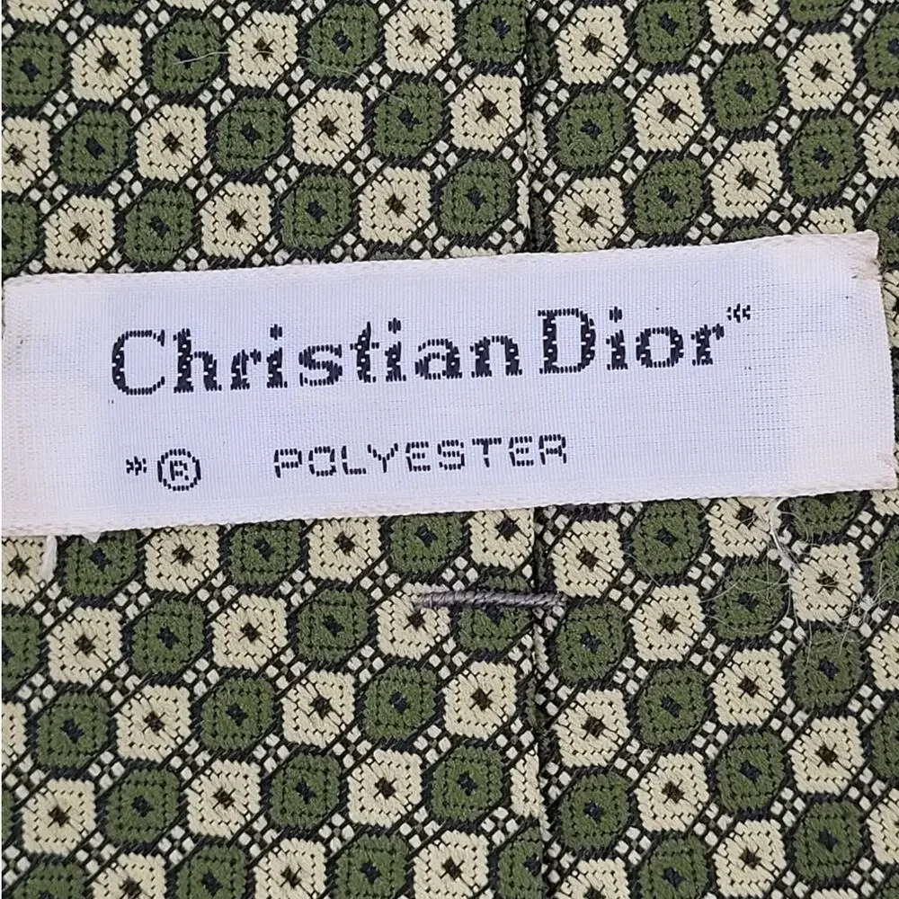 Vintage Christian Dior Men's Green Geometric Medallion Jacquard Tie preppy Retro